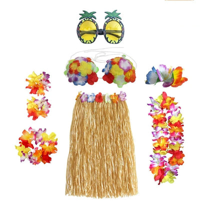Tropical Dancer Costume Set - Two Piece Hula Outfit with Accessories