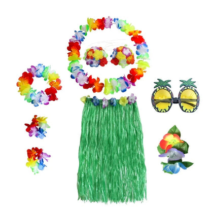 Tropical Dancer Costume Set - Two Piece Hula Outfit with Accessories