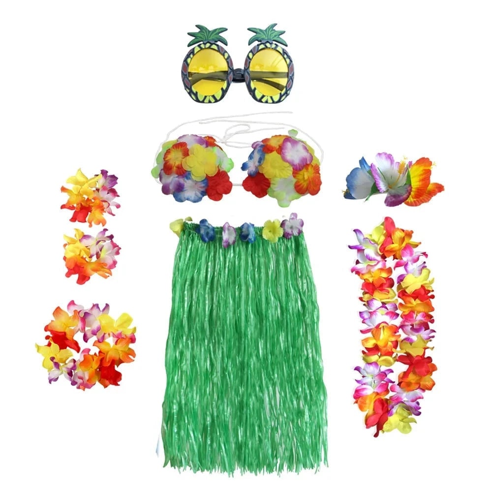 Tropical Dancer Costume Set - Two Piece Hula Outfit with Accessories