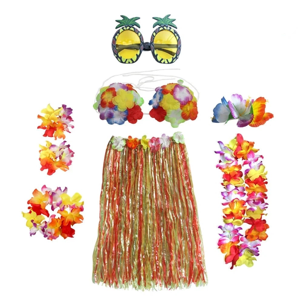 Tropical Dancer Costume Set - Two Piece Hula Outfit with Accessories
