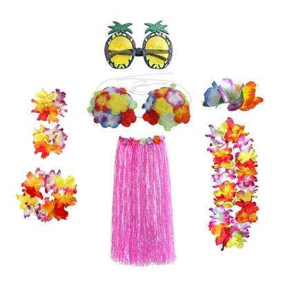 Tropical Dancer Costume Set - Two Piece Hula Outfit with Accessories