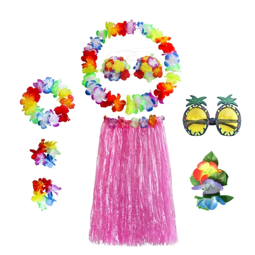 Tropical Dancer Costume Set - Two Piece Hula Outfit with Accessories