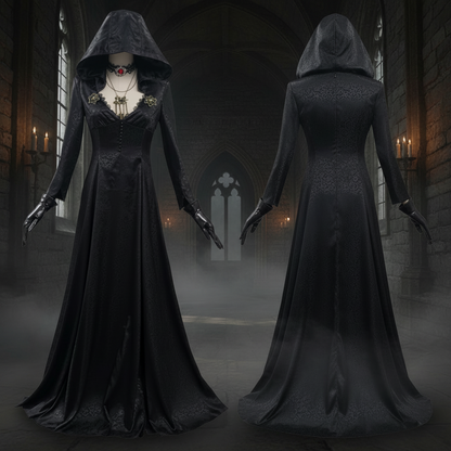 Elegant Gothic Vampire Gown with Hood & Accessories