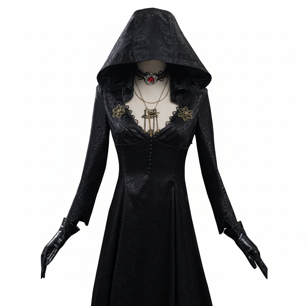 Elegant Gothic Vampire Gown with Hood & Accessories