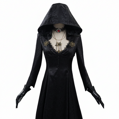 Elegant Gothic Vampire Gown with Hood & Accessories