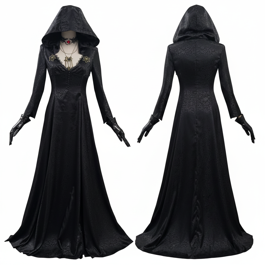 Enchanting Gothic Vampire Dress with Choker and Gloves