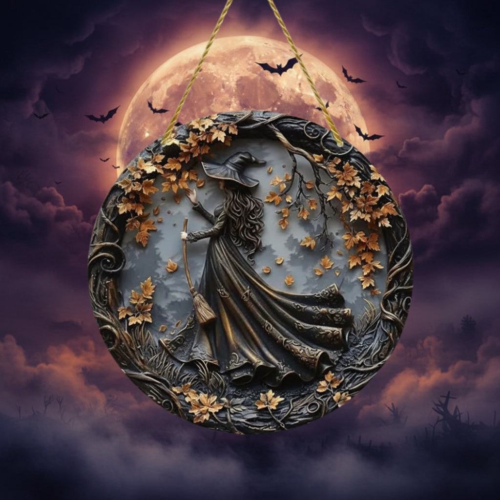 Enchanting Witch Relief Wall Decor for Autumn Celebrations