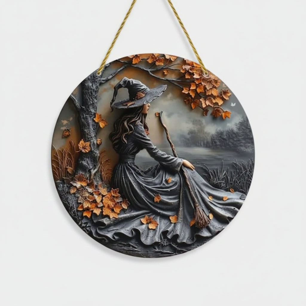 Enchanting Witch Relief Wall Decor for Autumn Celebrations
