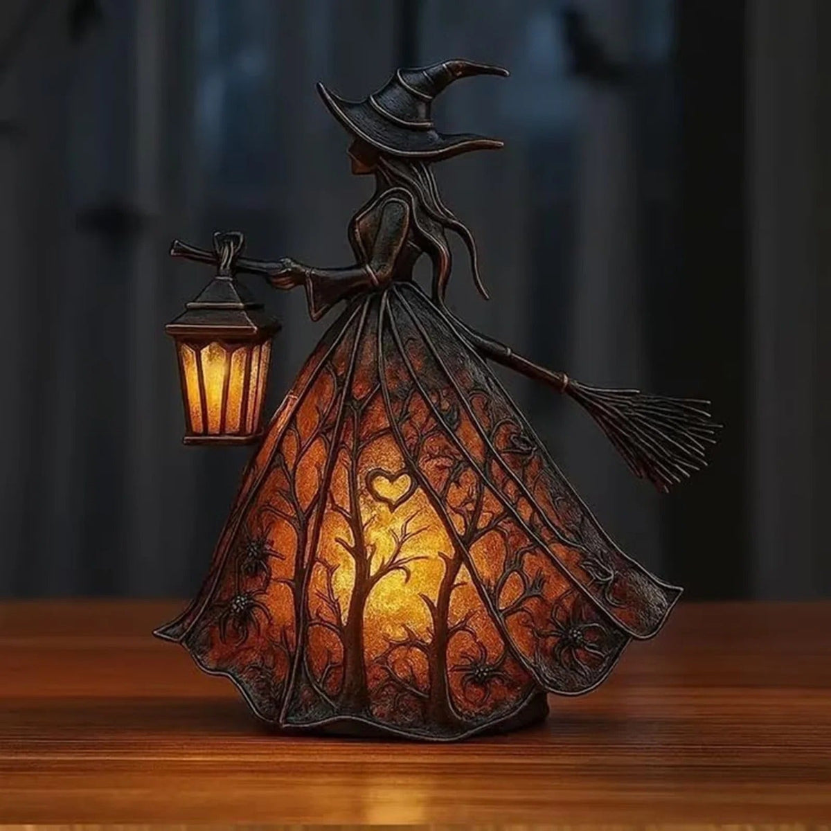 Enchanting Witch Figurine with LED Lantern for Spooky Vibes