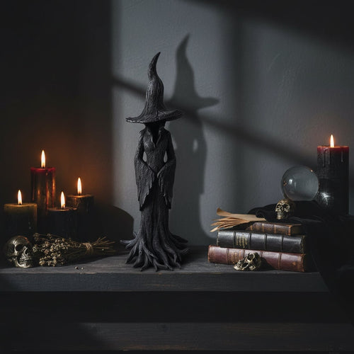 Enchanting Witch Figurine with Rooted Base for Halloween Decor