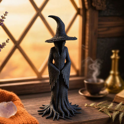 Enchanting Witch Figurine with Rooted Base for Halloween Decor