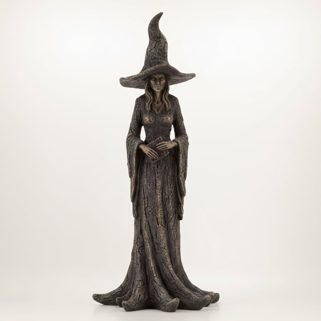Enchanting Witch Figurine with Rooted Base for Halloween Decor