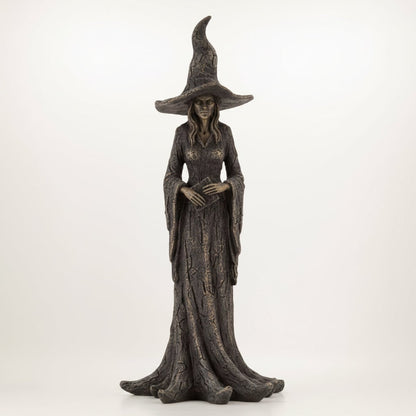 Enchanting Witch Figurine with Rooted Base for Halloween Decor