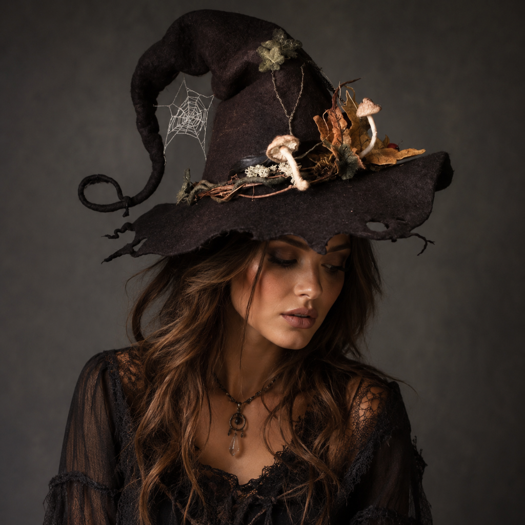 Mystical Sorceress Hat with Enchanted Forest Accents