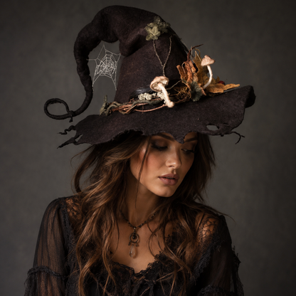 Mystical Sorceress Hat with Enchanted Forest Accents