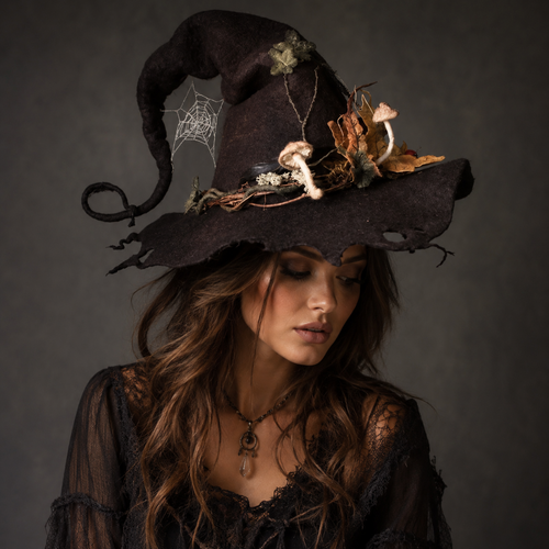 Mystical Sorceress Hat with Enchanted Forest Accents
