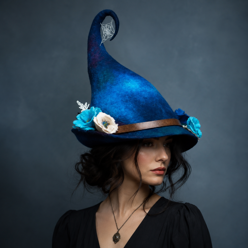 Mystical Sorceress Hat with Enchanted Forest Accents