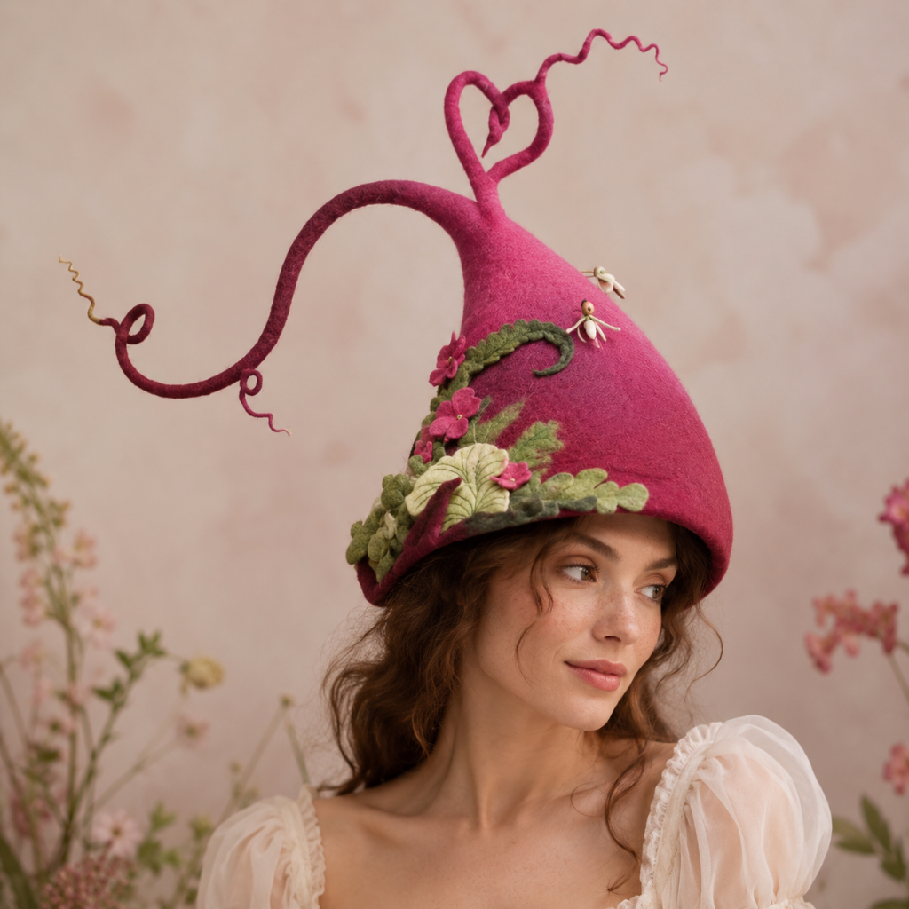 Mystical Sorceress Hat with Enchanted Forest Accents