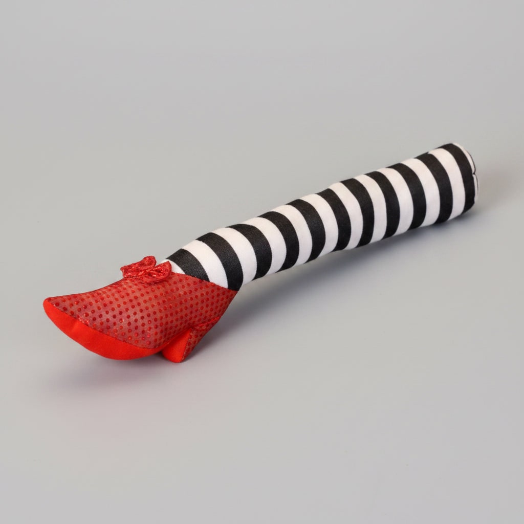 Spooky Witch Leg Door Stopper with Striped Stockings & Red Heels
