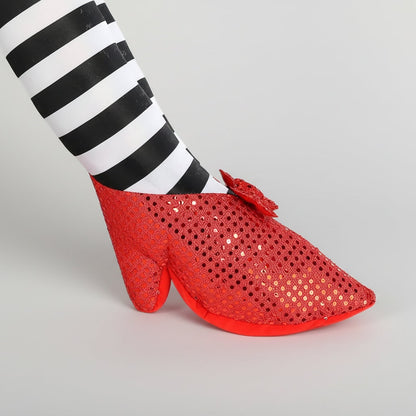Spooky Witch Leg Door Stopper with Striped Stockings & Red Heels