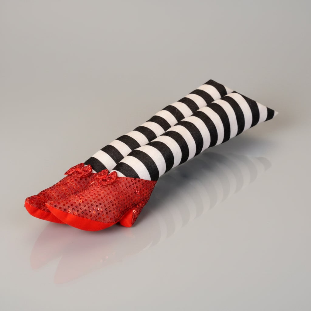 Spooky Witch Leg Door Stopper with Striped Stockings & Red Heels