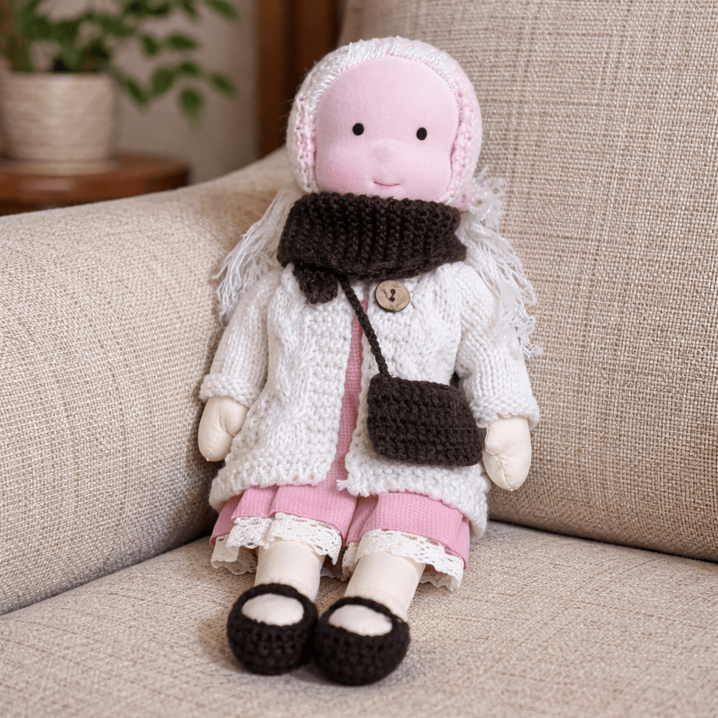 Artisan-Made Cotton Doll 11 inches with Hand-Knitted Outfit