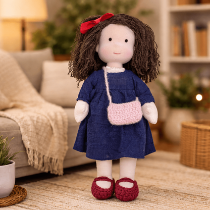 Artisan-Made Cotton Doll 11 inches with Hand-Knitted Outfit