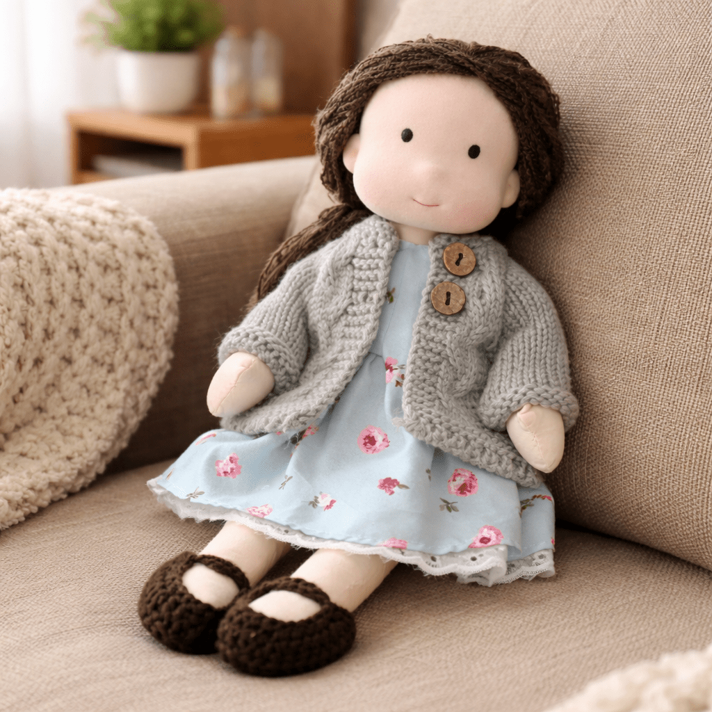 Artisan-Made Cotton Doll 11 inches with Hand-Knitted Outfit