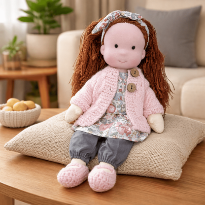 Artisan-Made Cotton Doll 11 inches with Hand-Knitted Outfit