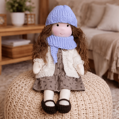 Artisan-Made Cotton Doll 11 inches with Hand-Knitted Outfit