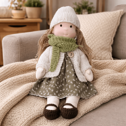 Artisan-Made Cotton Doll 11 inches with Hand-Knitted Outfit