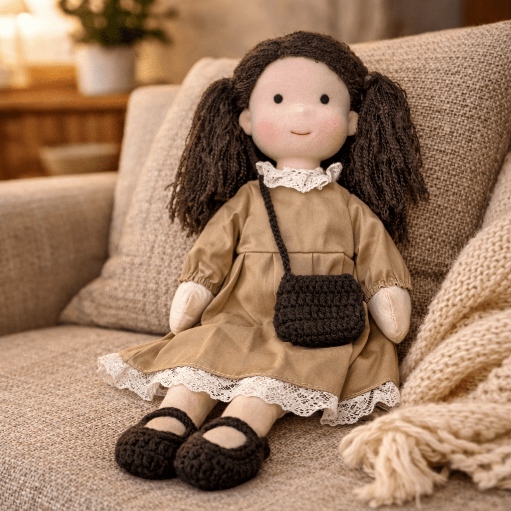 Artisan-Made Cotton Doll 11 inches with Hand-Knitted Outfit