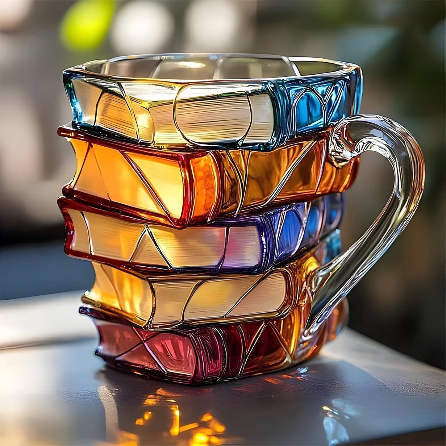 3D Book Stack Design Resin Coffee Cup – Colorful Drinkware