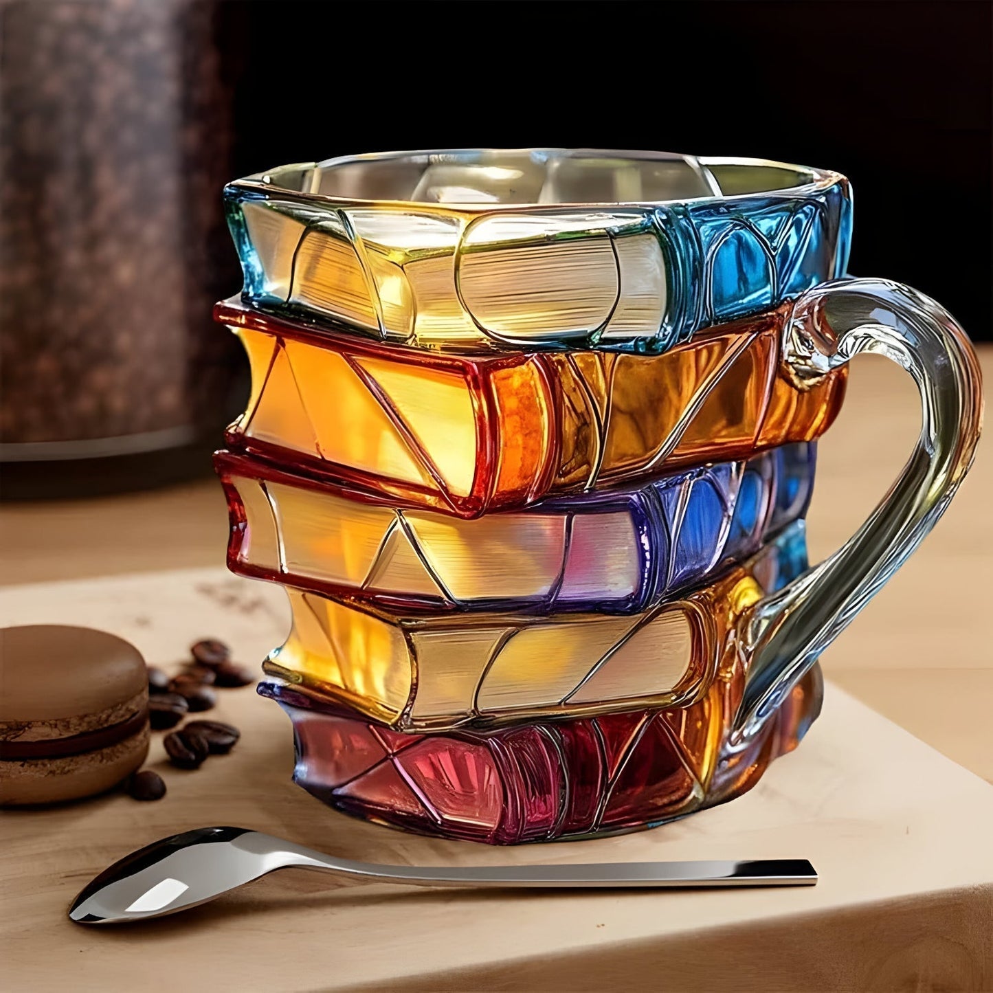 3D Book Stack Design Resin Coffee Cup – Colorful Drinkware
