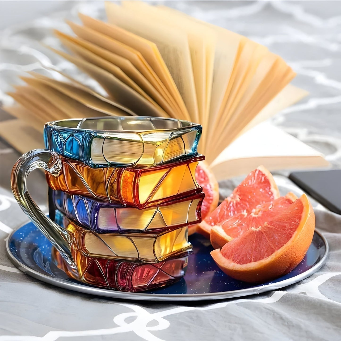 3D Book Stack Design Resin Coffee Cup – Colorful Drinkware