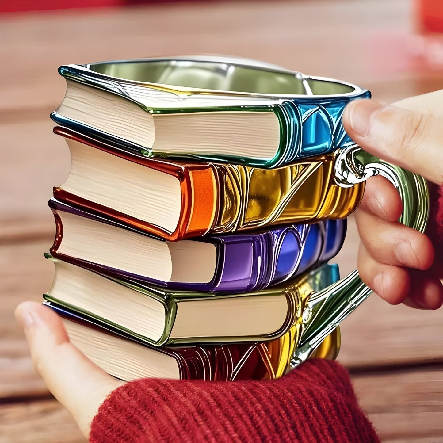 3D Book Stack Design Resin Coffee Cup – Colorful Drinkware