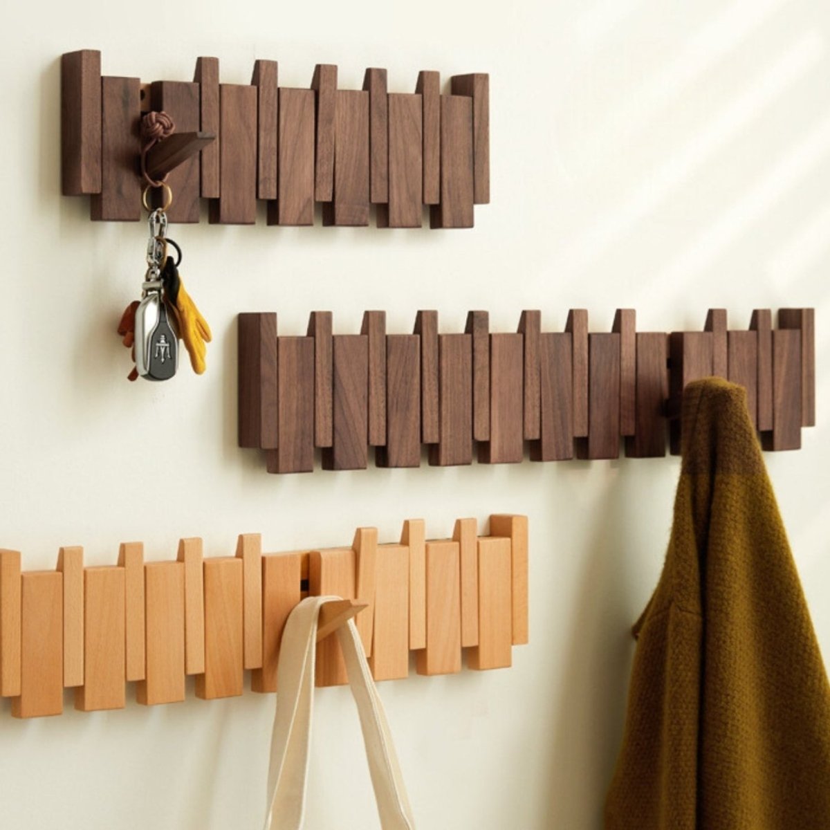 Handcrafted Wall-Mounted Coatrack in Elegant Wooden Piano Style