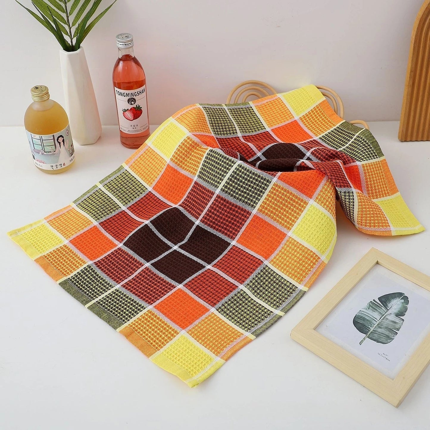 Retro Waffle Textured Kitchen Towels for Comfort and Style