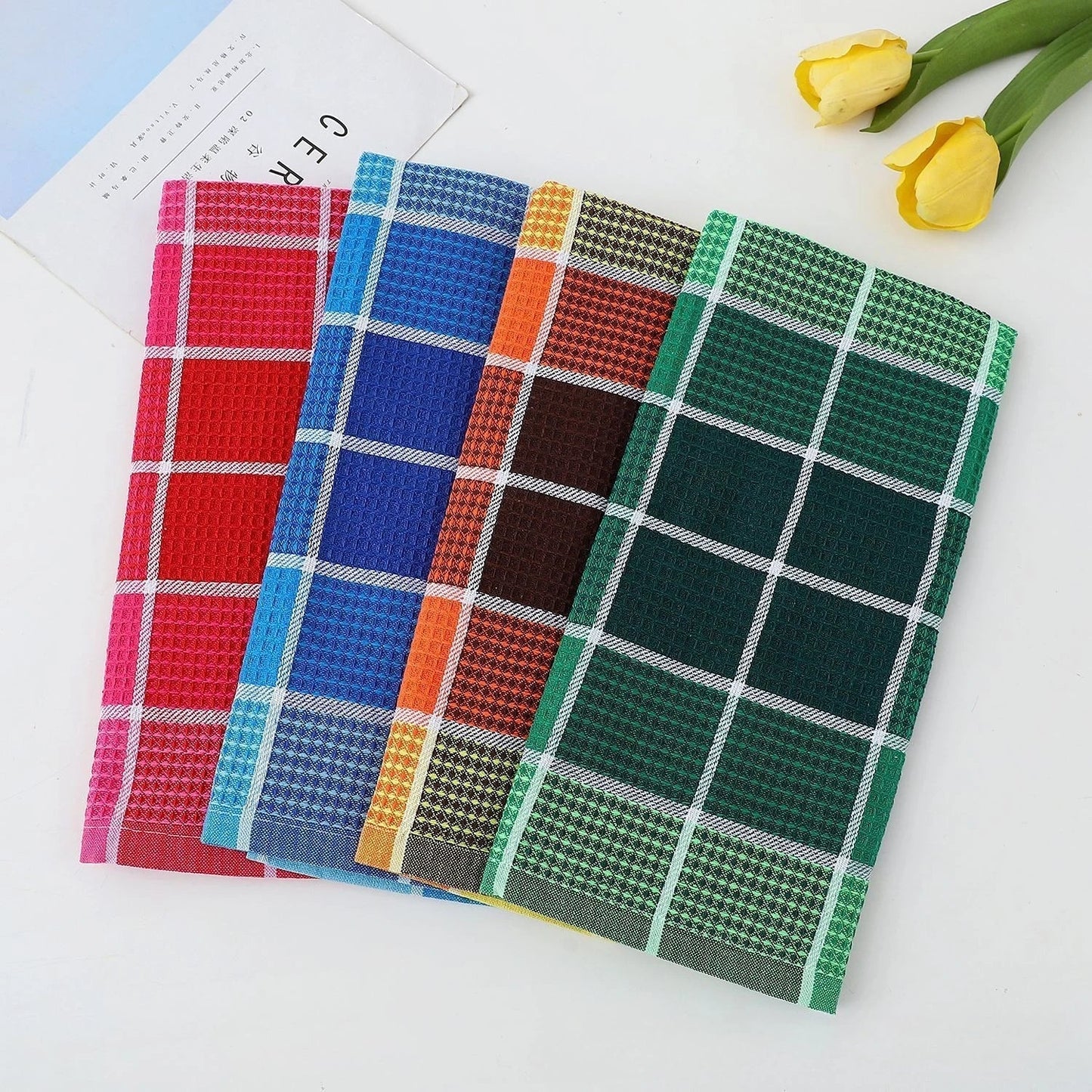 Retro Waffle Textured Kitchen Towels for Comfort and Style