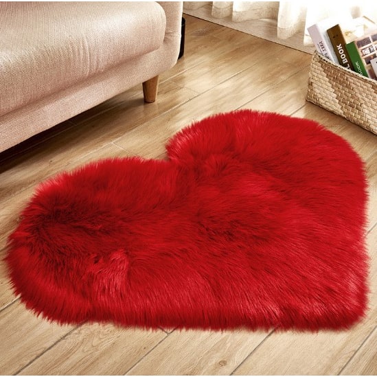 Cozy Heart-Shaped Plush Rug with Non-Slip Backing – 8x10 Size