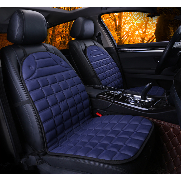 Ergonomic Heated Seat Cover with Quilted Fabric & 12V Adapter
