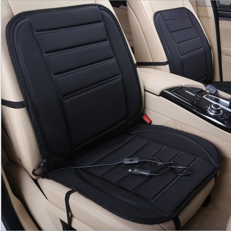 Ergonomic Heated Seat Cover with Quilted Fabric & 12V Adapter