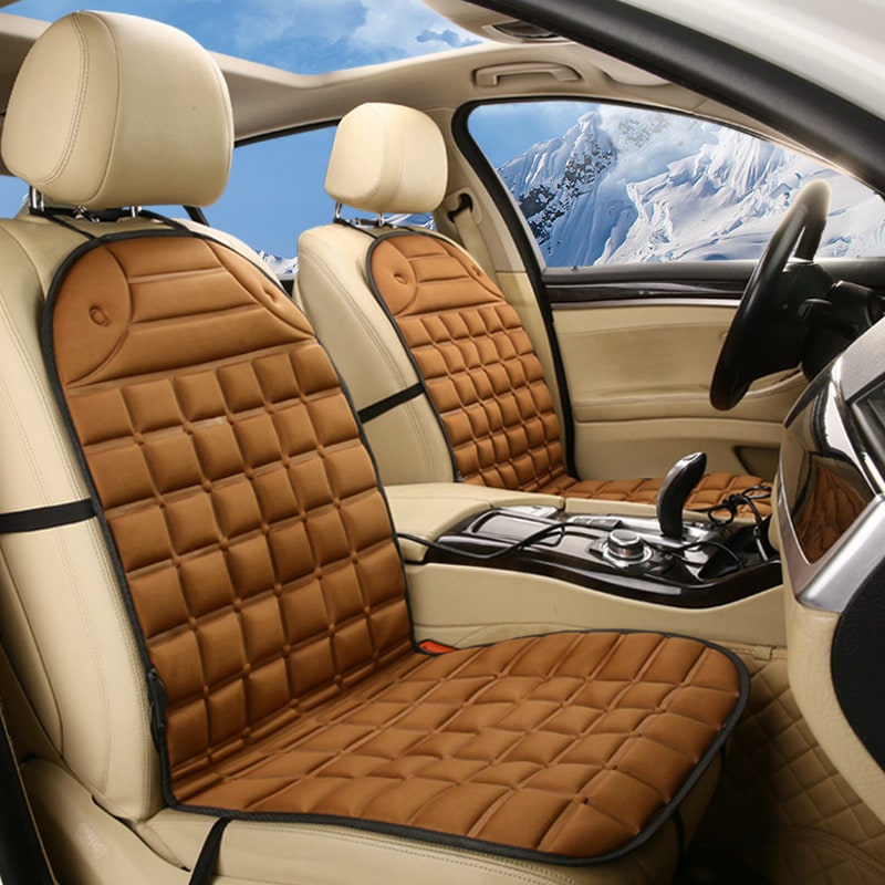 Ergonomic Heated Seat Cover with Quilted Fabric & 12V Adapter