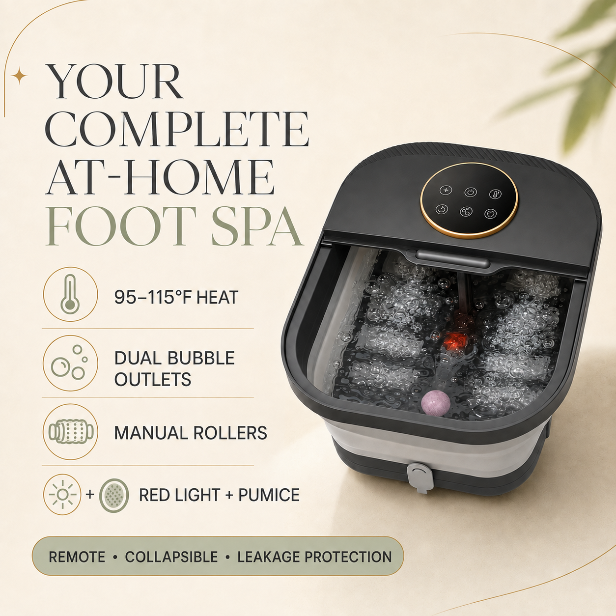 Foot Soaking Tub with Bubbles, Heat Control, Remote & Pedicure Set
