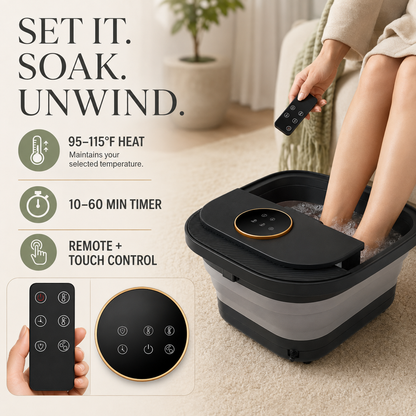 Foot Soaking Tub with Bubbles, Heat Control, Remote & Pedicure Set
