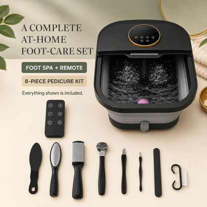 Foot Soaking Tub with Bubbles, Heat Control, Remote & Pedicure Set