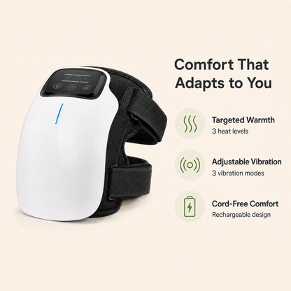 Heated Cordless Knee Massager with Vibration – 3 Heat Settings, 3 Massage Modes, 3000mAh Battery, Adjustable Wrap for Knee, Elbow, Shoulder