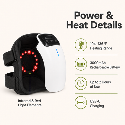 Heated Cordless Knee Massager with Vibration – 3 Heat Settings, 3 Massage Modes, 3000mAh Battery, Adjustable Wrap for Knee, Elbow, Shoulder