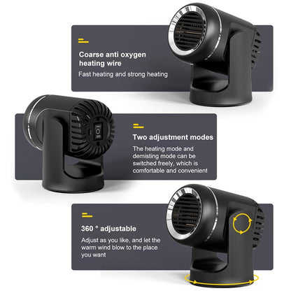 12V Vehicle Heater with 360-Degree Swivel and Overheat Safety Feature
