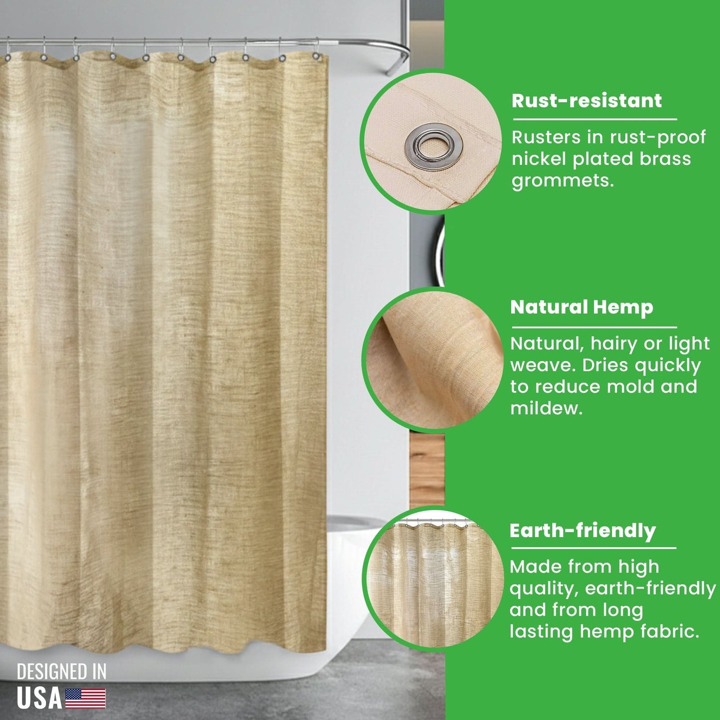 Hemp Shower Curtain for Bathroom and Stall Use